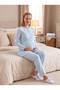 New Season Blue Winter Jacquard Shawl Collar Button Detailed Design Long Sleeve Maternity Pajama Set - 6