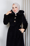Women's Full-Length Moscow Coat with Brooch Detail and Belt - 2