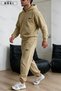Minimalist Oval Logo Printed Light Beige Unisex Cardigan Jogger 2 Piece Set - 5