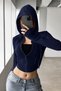 Rolly Zippered Lace-Up Hooded Cardigan Navy Blue - 5