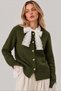 Women's Green Lace Collar and Sleeve Detailed Heart Buttoned Knitwear Cardigan (New Color) - 3