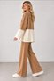 Women's Camel Lace Detailed Comfortable Fit Half Turtleneck Wide Leg Bottom Top Two-Piece Knitwear Set - 3
