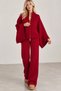 Women's Red Double Zipper Bat Sleeve Cardigan Wide Leg High Waist Pants Bottom Top Two Piece Knitwear Set