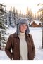 Unisex, Plaid Fur Pilot Beret, Winter Hat with Leather Detail and Earflaps - 7