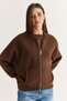 Women's Bitter Brown Stand Collar Pocket Detailed Zippered Bomber Knitwear Cardigan 2871 60286716 - 3