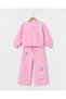 Colorful Embroidery Decorated Wide-Lettered 3-Yarn Non-Embroidered Bottom and Top Girls' Set - 3