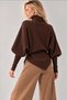 Women's Brown Turtleneck Bat Sleeve Asymmetrical Cut Knitwear Sweater - 4