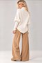 Women's Ecru Turtleneck Bat Sleeve Asymmetrical Cut Knitwear Sweater - 3