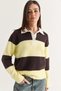 Women's Polo Collar Button Detailed Thick Striped Soft Textured Knitwear Sweater 2950 60286717 - 2