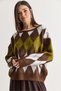 Women's Bitter Brown Diamond Patterned Boat Neck Oversize Embroidered Knitwear Sweater 5231 60286701 - 4