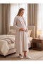 New Season Beige Winter Patterned Shawl Collar Full Length Breastfeeding Compatible Design Long Sleeve Maternity Pajamas Nightgown Set - 5