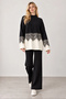 Women's Black Lace Detailed Comfortable Fit Half Turtleneck Wide Leg Bottom Top Two-Piece Knitwear Set - 2