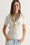 Women's Beige V-Neck Scarf Detailed Short Sleeve Fit Cut Knitwear Blouse 5428 60286703