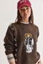Women's Bitter Brown Teddy Appliqué Cross Embroidery Detailed Crew Neck Oversize Knitwear Sweater 5307 60286700
