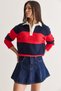 Women's Polo Collar Button Detailed Thick Striped Soft Textured Knitwear Sweater 2950 60286717 - 2