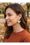 Halloween Halloween Ghost Earrings – Handmade Polymer Clay Green Floral Cute Ghost Earrings with Orange Bow - 3