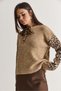 Women's Camel Leopard Patterned Sleeves, Scarf Detailed, Crew Neck, Ruffled Knitwear Sweater 5412 60286699 - 2