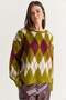 Women's Pistachio Green Diamond Patterned Boat Neck Oversize Embroidered Knitwear Sweater 5231 60286701