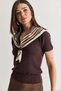 Women's Bitter Coffee V-Neck Scarf Detailed Short Sleeve Fit Cut Knitwear Blouse 5428 60286703 - 4