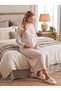 New Season Beige Winter Patterned Shawl Collar Full Length Breastfeeding Compatible Design Long Sleeve Maternity Pajamas Nightgown Set - 6
