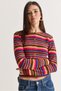 Women's Multi-Colored Striped Crew Neck Buttoned Fit Cut Knitwear Cardigan 5561 60286711 - 6