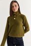 Women's Oil Green Shaded Turtleneck Sweater with Gold Button Detail 5178 60286707 - 4