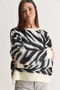 Women's Ecru-Black Zebra Patterned Crew Neck Oversize Knitwear Sweater 5569 60286712 - 5