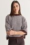 Women's Brown-Ecru Striped Crew Neck Half Sleeve Embroidered Oversize Knitwear Sweater 5282 60286698 - 6