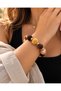 Women's Velvet Covered Beaded Bracelet Brown Mustard Tones Gold Detailed Marble Patterned Stone Stylish and Modern Accessory - 6