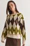 Women's Beige Diamond Patterned Boat Neck Oversize Embroidered Knit Sweater 5231 60286701 - 2