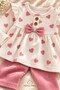 Baby Girl Set Heart Patterned Bowknot Ruffle 2-Piece Top and Bottom Set - 4