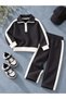 Girl's Collared Half-Zipper 3-Yarn Ruffled Tracksuit Set - Dark Smoked - 5