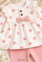 Baby Set with Heart Pattern, Bow and Ruffles, 2-Piece Top and Bottom Set - 3