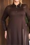 Women's Plus Size Zipper Collar Faux Leather Decorated Waist Accessory Detail Long Sleeve Viscose Stretchy Long Dress - 2