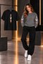 Zero Collar Shardon T-Shirt Track Suit 3-Piece Combination Swan Printed Women's / Girls' Model