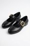 Ones round genuine leather women's flat shoes with side weft buckle black skin - 6