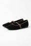 Olem Scarf, Blunt Toe, Ribbed Women's Ballerina Flats, Black Suede - 4