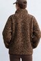 Women's Piping Detail Stand Collar Plush Jacket - Brown - 3