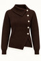 Women's Bitter Brown Asymmetrical Collar Side Buttoned Ribbed Knit Sweater