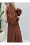 Women's Modest, Chic, and Elegant Double Crepe Fabric Brown Dress - 2