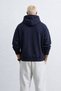 Men's Hooded Drawstring Embossed Printed Sweatshirt - Navy Blue - 3