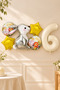 6 Year Old Silver Rabbit Foil Balloon Set of 5 and Number Balloon Safari Theme Balloon Set Set41 - 6 Years Old