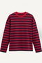 Women's Crew Neck Thin Striped Red Navy Blue Oversize Soft Textured Knitwear Blouse