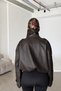 Nicole Soft Textured Stand Collar Oversized Epaulet Detailed Bomber Women's Leather Jacket - 4