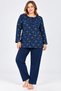 Women's Plus Size Buttoned Collar Long Sleeve Oversized Mother's Pajama Set 100% Cotton - 3