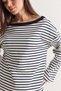 Women's Ecru-Navy Blue Striped Boat Neck Off-Shoulder Oversize Long Sleeve Sweatshirt 0490 60286741 - 6