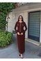 Women's Stone Buttoned Peplum Detailed Burgundy Skirt Suit - 3