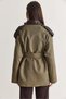 Women's Khaki Plaid Patterned Leather Garnished High Collar Belted Lined Trench Coat 2365 60286757 - 7