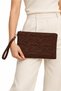 Suede Star Embroidered Portfolio Handbag with Wrist Strap Lined Suede Clutch Bag - 4
