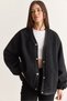 Women's Black V-Neck Snap Button Lined Pocket Detailed Oversize Cashmere Jacket 60710 60286749 - 3